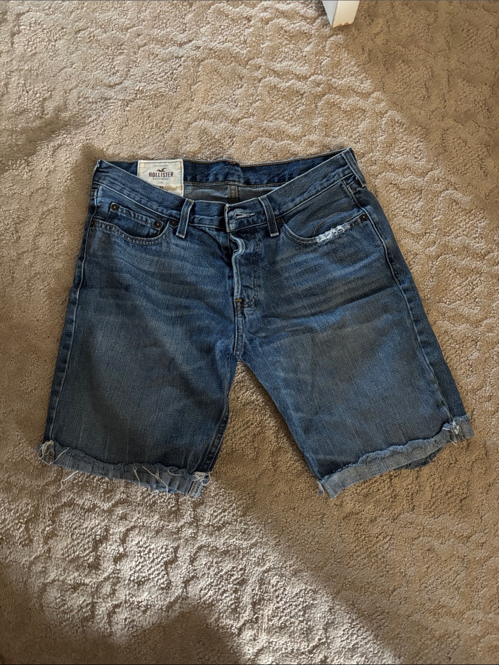 Hollister Men’s Blue Frayed Hem Denim Shorts